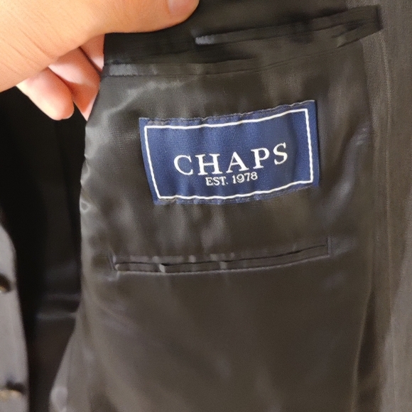 Chaps black pinstripe suit coat: 40L pant: 36W/32L - Picture 4 of 9
